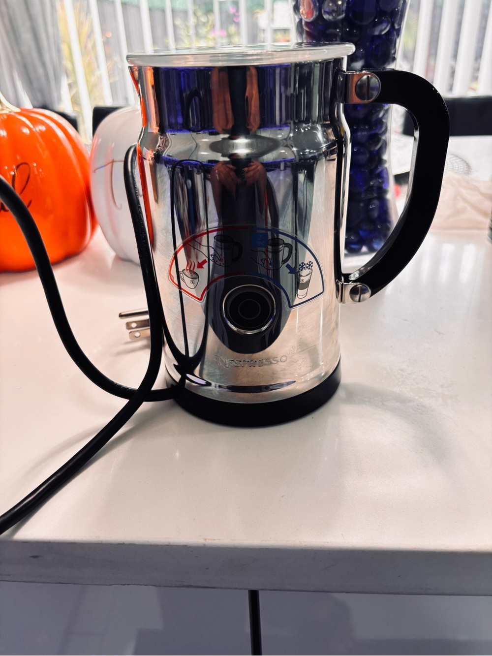 Nespresso Stainless Steel Milk Frother with Black Handle